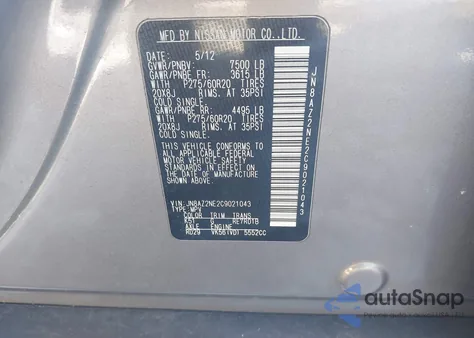 2012 Infiniti Qx56 from USA, damaged, VIN JN8AZ2NE2C9021043